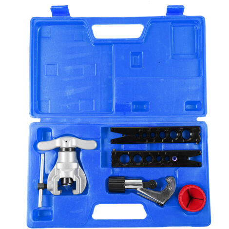 Ensemble d'outils d'évasement excentriques et kit de coupe-tube pour 6 tailles de matrices 1/4-3/4 pouces Outil CVC 45 degrés Type de cône robuste Tuyau de 1/8'' à 1-1/8''