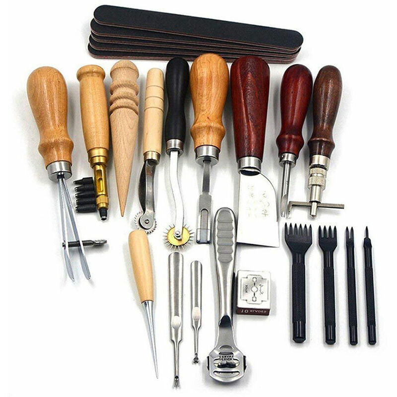 Ensemble d'outils en cuir bricolage en cuir cousu à la main 18 pièces