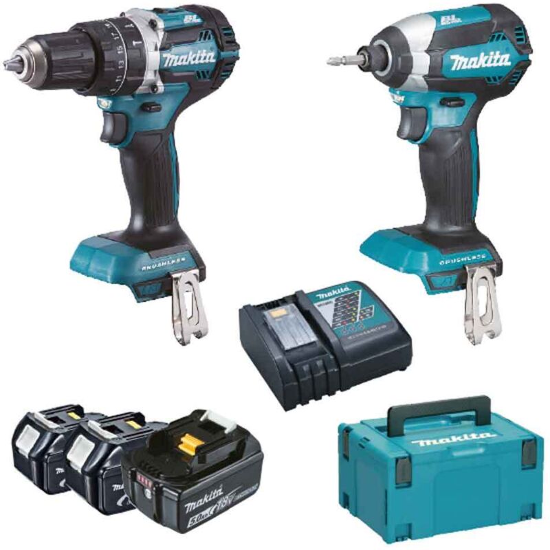 MAKITA DLX2180TJ1 18V LI ION BATTERIE MACHINE / MACHINE DE VIS DHP484 & BATTLE TOURNIVER DTD153 Combiset batterie 3x 5 0h dans Mbox Carbonlessless - vue 3