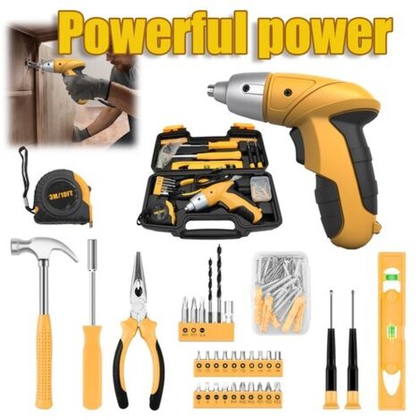 Ensemble d'outils ménagers avec tournevis électrique 3.6V, 112 PCS Kit