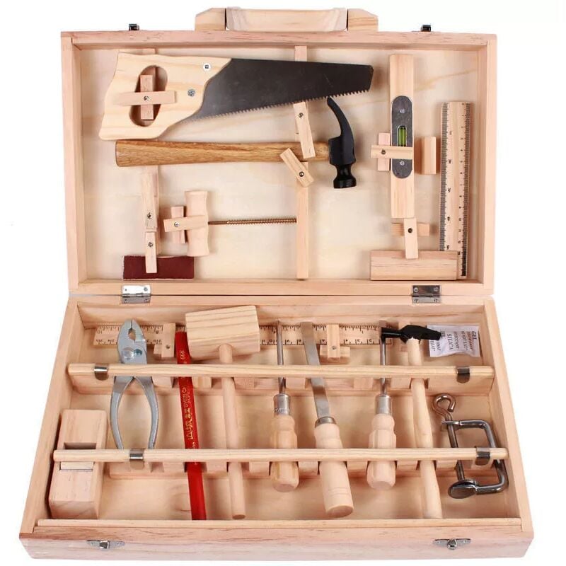 Ensoleille - Ensemble D'Outils pour Enfants Boite a Outils d'entretien Menuisier Outils Reels Demontage Et Assemblage Boite a Bois Multifonctionnelle