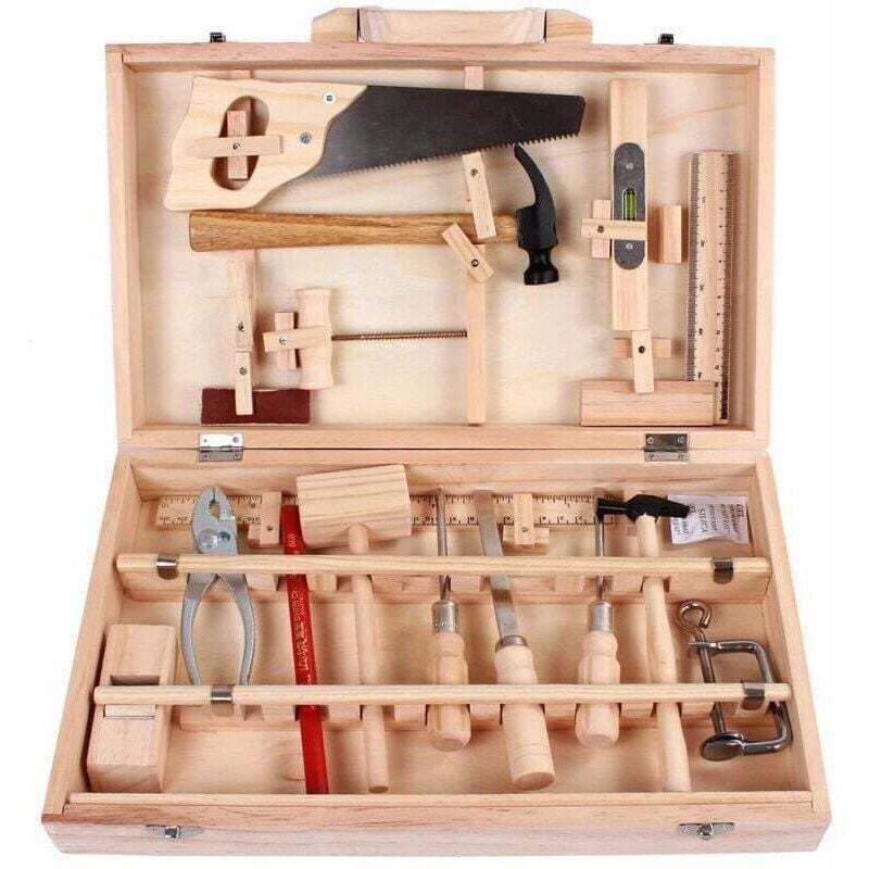 Ensemble D'Outils Pour Enfants Boite a Outils D'Entretien Menuisier Outils Reels Demontage Et Assemblage Boite a Bois Multifonctionnelle 16 Pieces