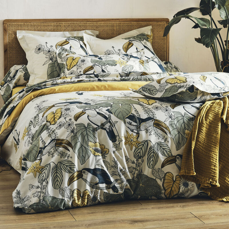 Ensemble draps et traversin Toco Kaki 140x190 cm