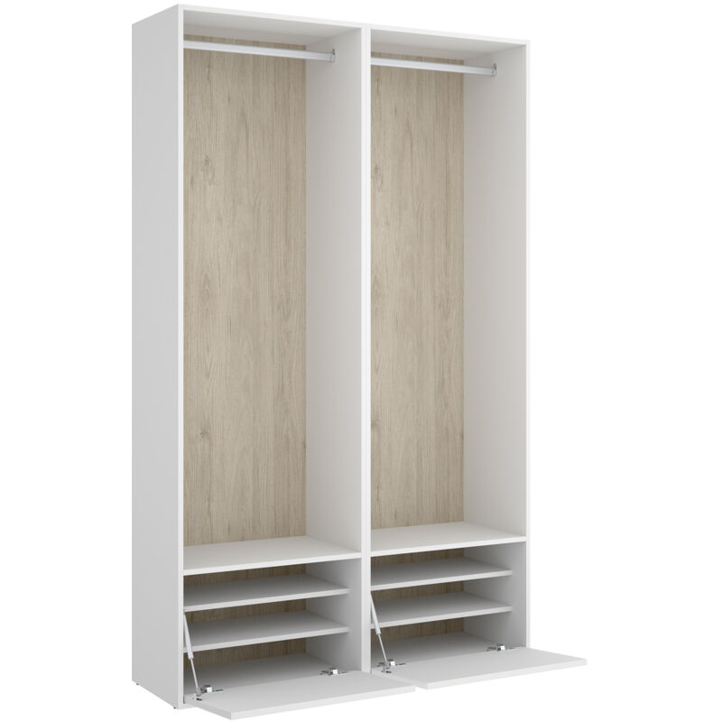 Ensemble dressing avec penderie et range chaussure coloris chêne naturel, blanc - Longueur 120 x Profondeur 45 x Hauteur 205 cm