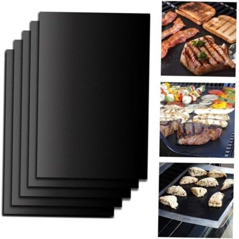 Ensemble d'ustensiles de barbecue, tapis de cuisson 4 pièces, 50 x 40 cm, noir
