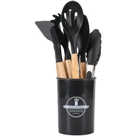 Ensemble d'ustensiles de cuisine antiadhésifs en silicone - Outils de cuisson résistants à la chaleur et spatule-cuillère-brosse