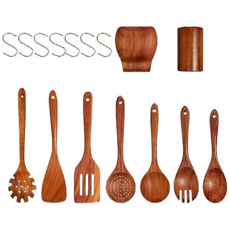 Ensemble d'ustensiles de cuisine : cuillère en bois, outil de cuisine pour poêle antiadhésive