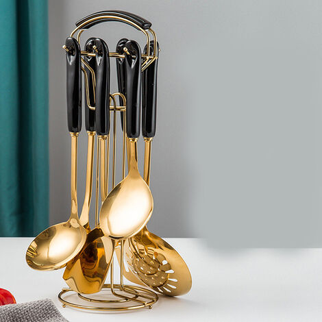 Ensemble d'ustensiles de cuisine en acier inoxydable poignée en céramique spatule de cuisson ensemble de sept pièces ménage cuillère à soupe passoire spatule poudre pêche cuillère de cuisson ensemble