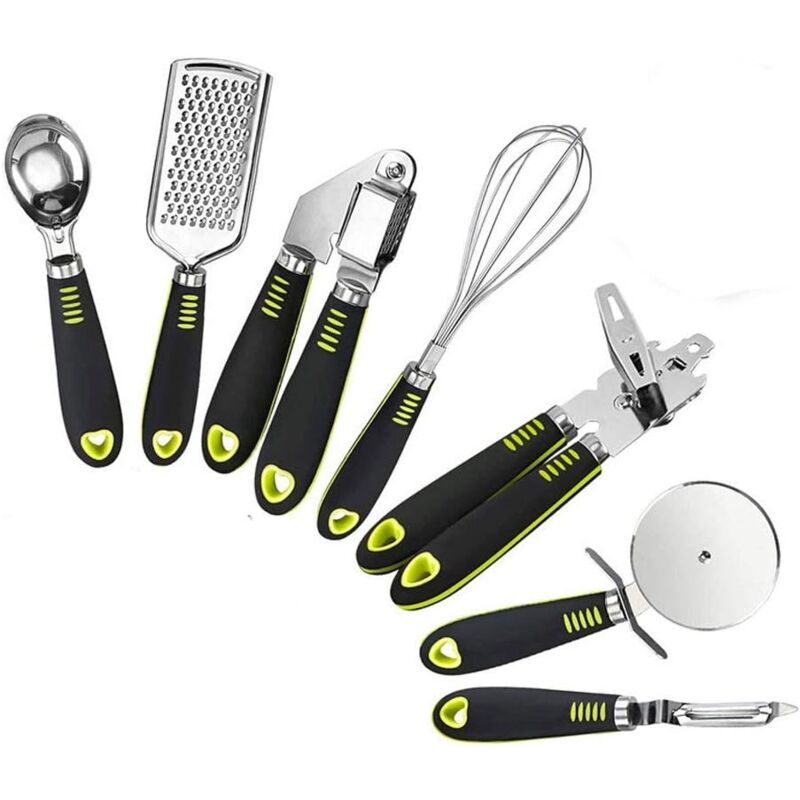 Ensemble d'ustensiles de cuisine Ensemble d'ustensiles de cuisine Acier inoxydable avec poignées souples Résistant à la chaleur Antiadhésif Facile à