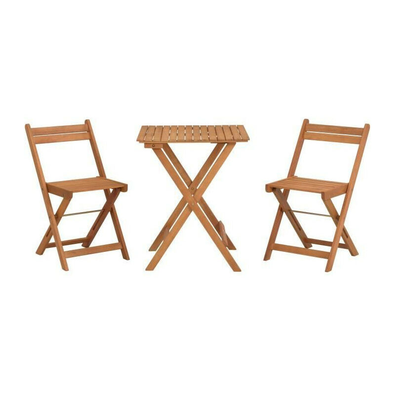 Ensemble en bois d'acacia FSC - Composé d'une table carrée et de 2 chaises pliables