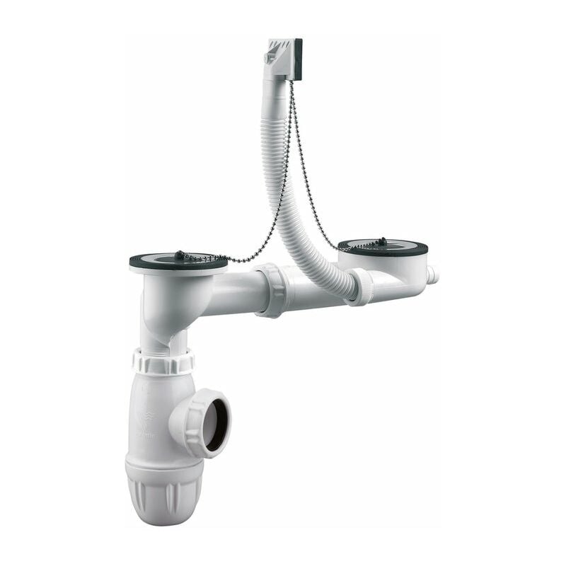Valentin - Vidage complet pour évier inox 2 cuves Plastique blanc