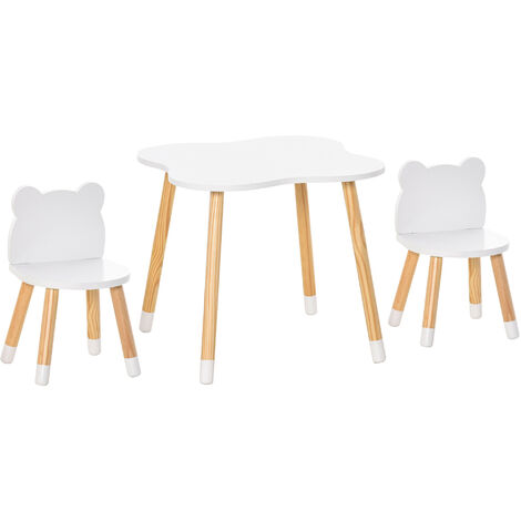 Ensemble enfant table 2 chaises ourson BERNIE blanc et bois