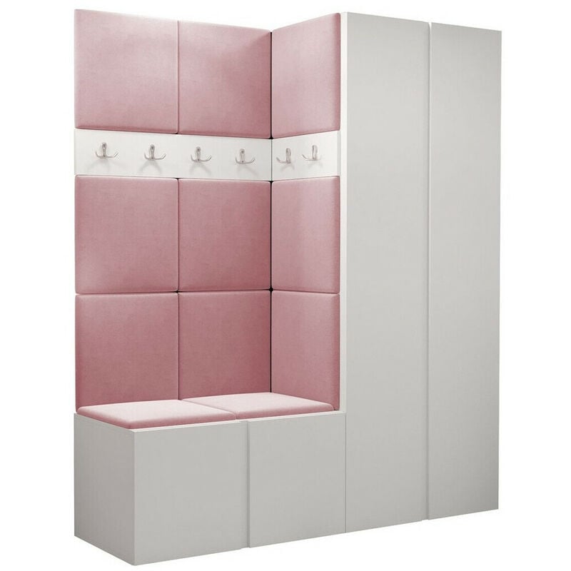 Mobilier1 - Meuble d'entrée Hartford 266, Blanc, 186x158x46cm, Tapisserie, Stratifié, à poser, à suspendre