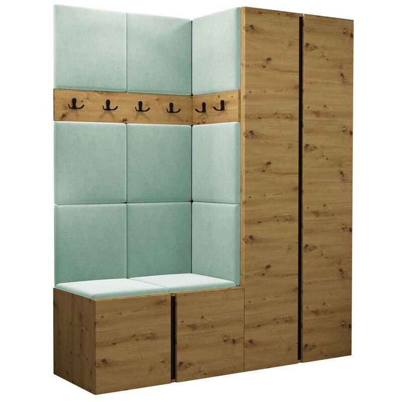 Mobilier1 - Meuble d'entrée Hartford 266, Chêne Artisan, 186x158x46cm, Tapisserie, Stratifié, à poser, à suspendre