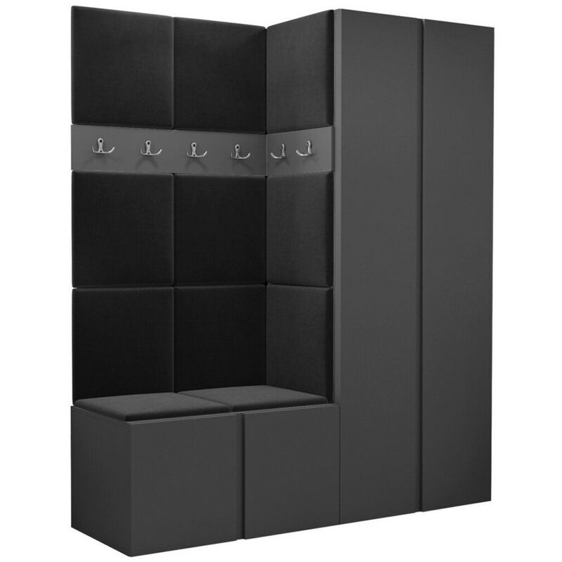 Mobilier1 - Meuble d'entrée Hartford 266, Graphite, 186x158x46cm, Tapisserie, Stratifié, à poser, à suspendre