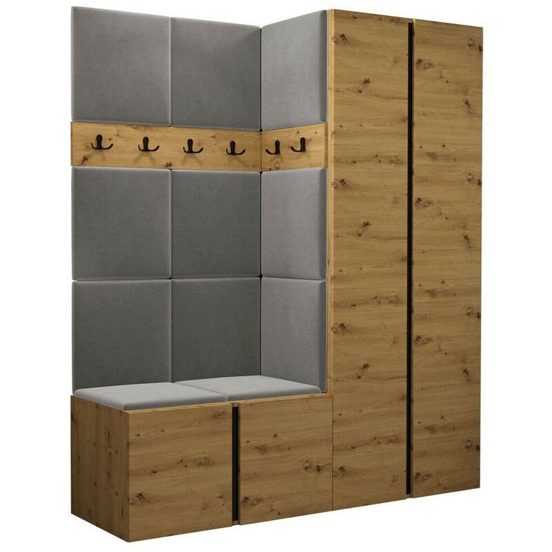 Mobilier1 - Meuble d'entrée Hartford 266, Chêne Artisan, 186x158x46cm, Tapisserie, Stratifié, à poser, à suspendre