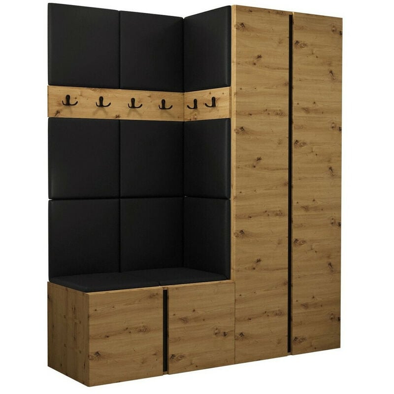 Meuble d'entrée Hartford 266, Chêne Artisan, 186x158x46cm, Faux cuir, Stratifié, À suspendre, À poser