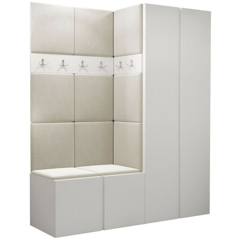 Mobilier1 - Meuble d'entrée Hartford 266, Blanc, 186x158x46cm, Tapisserie, Stratifié, à poser, à suspendre