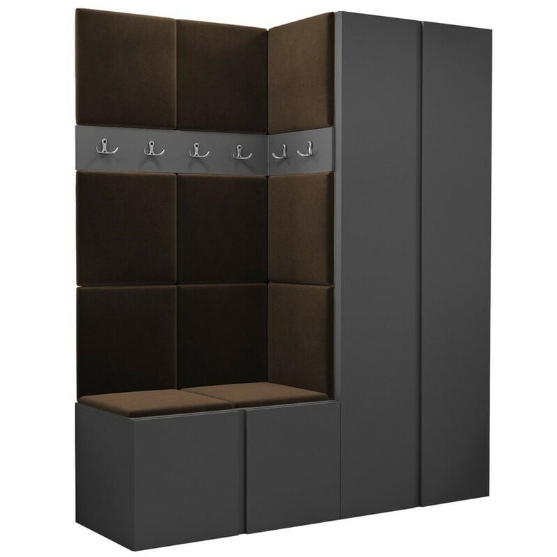 Mobilier1 - Meuble d'entrée Hartford 266, Graphite, 186x158x46cm, Tapisserie, Stratifié, à poser, à suspendre
