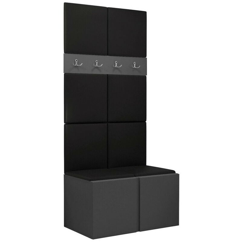 Meuble d'entrée Hartford 267, Graphite, 186x84x46cm, Faux cuir, Stratifié, À suspendre, À poser