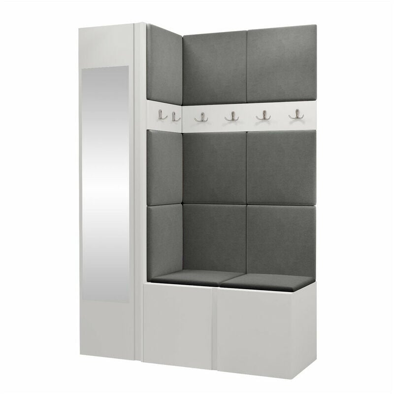 Meuble d'entrée Hartford 277, Manila 16, 186x124x46cm, Miroir, Tapisserie, Stratifié, À suspendre, À poser