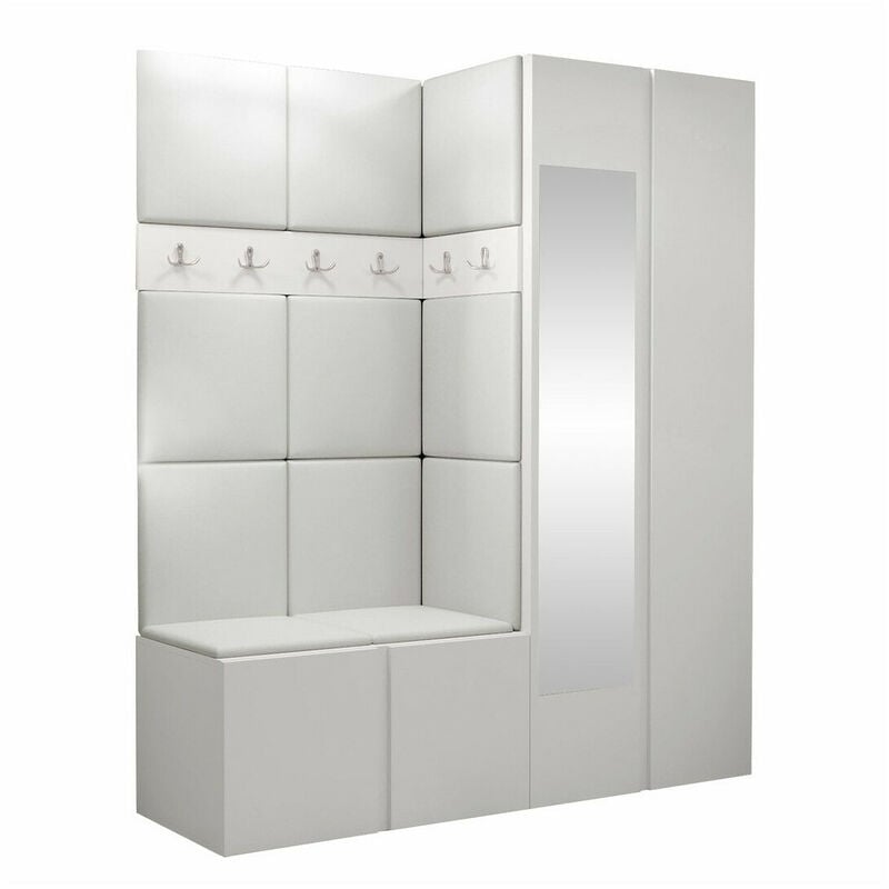 Mobilier1 - Meuble d'entrée Hartford 278, Faux cuir Soft 017, 186x158x46cm, Miroir, Faux cuir, Stratifié, à poser, à suspendre