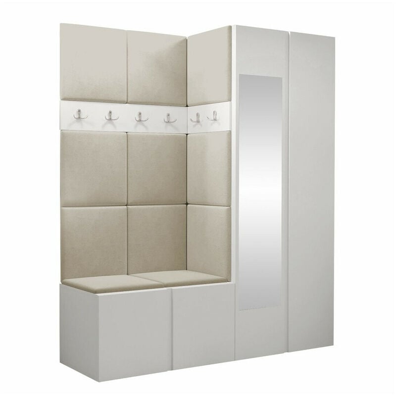 Mobilier1 - Meuble d'entrée Hartford 278, Manila 02, 186x158x46cm, Miroir, Tapisserie, Stratifié, à poser, à suspendre