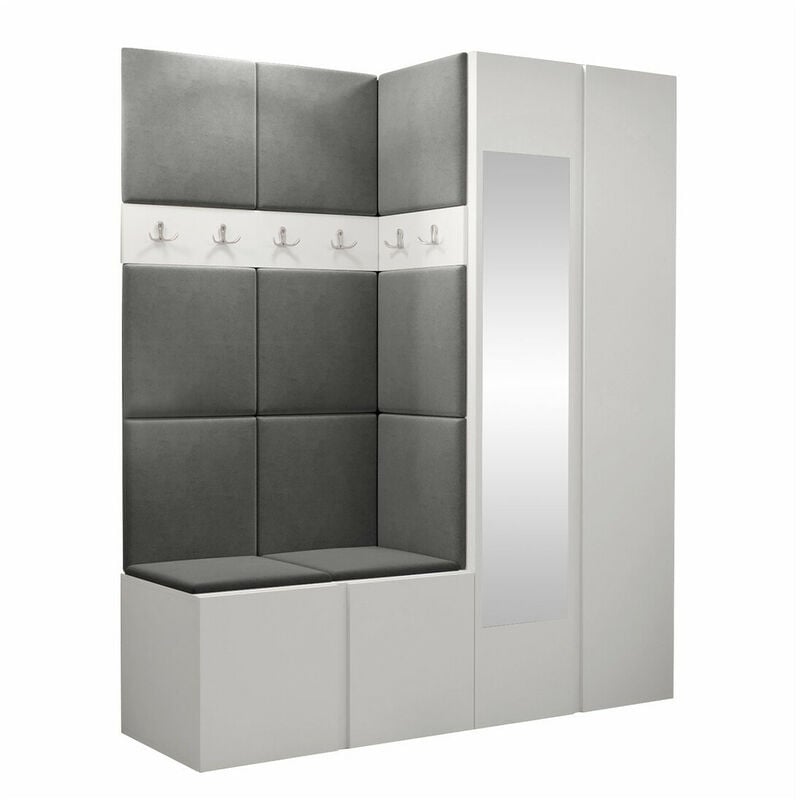 Mobilier1 - Meuble d'entrée Hartford 278, Manila 16, 186x158x46cm, Miroir, Tapisserie, Stratifié, à poser, à suspendre