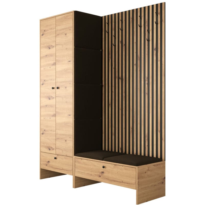 Meuble d'entrée Hartford 320, Chêne Artisan + Manila 04, 206x145x44cm, Tapisserie, Stratifié, À poser