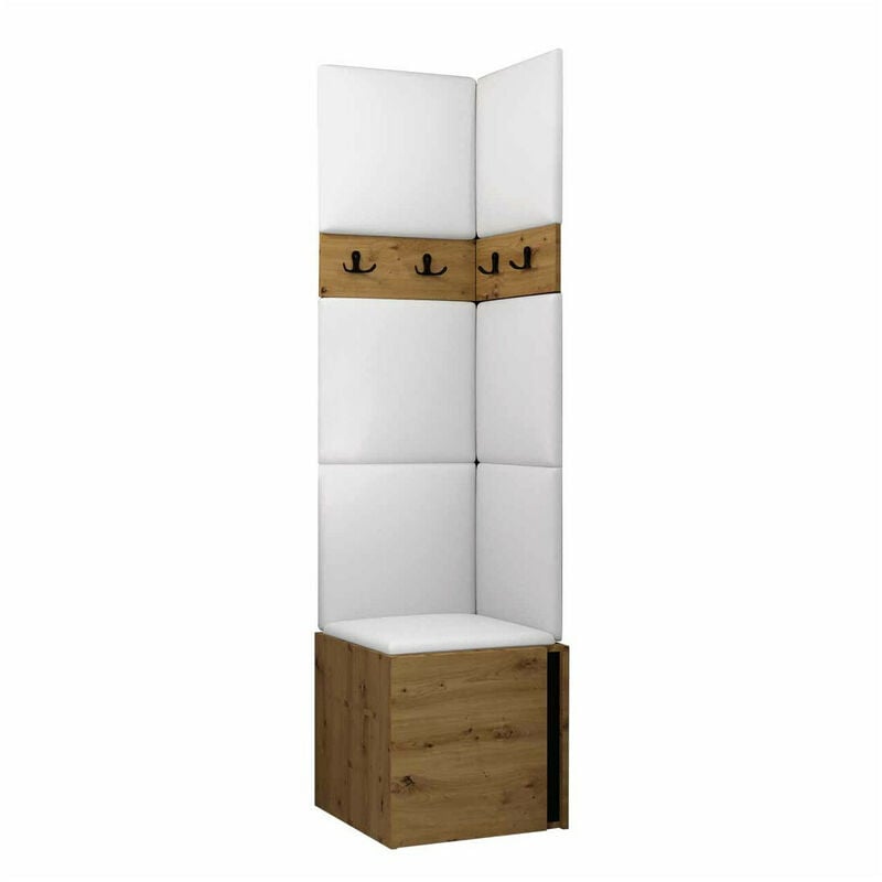 Mobilier1 - Meuble d'entrée Hartford 347, Chêne Artisan + Noir, 186x0x0cm, Faux cuir, Stratifié, à suspendre, à poser