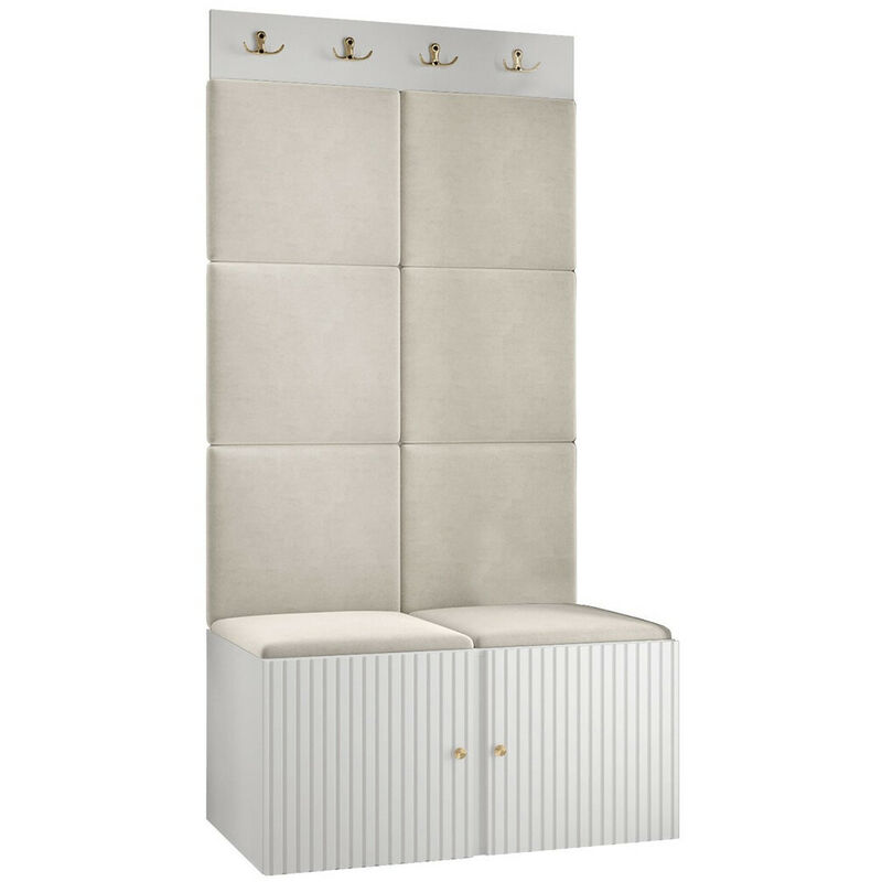 Mobilier1 - Meuble d'entrée Hartford 383, Blanc, 186x84x46cm, Stratifié, Tapisserie, mdf, à suspendre, à poser