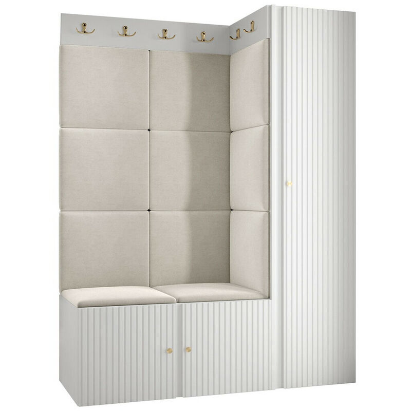 Mobilier1 - Meuble d'entrée Hartford 385, Blanc, 186x124x46cm, Stratifié, Tapisserie, mdf, à suspendre, à poser
