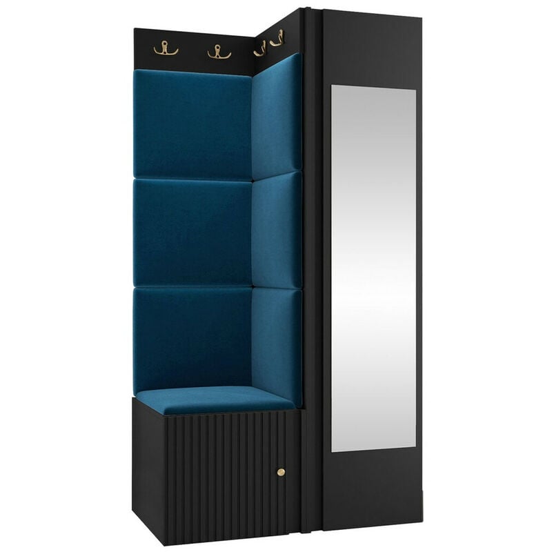 Mobilier1 - Meuble d'entrée Hartford 391, Manila 26, 186x82x46cm, Miroir, Stratifié, Tapisserie, mdf, à suspendre, à poser