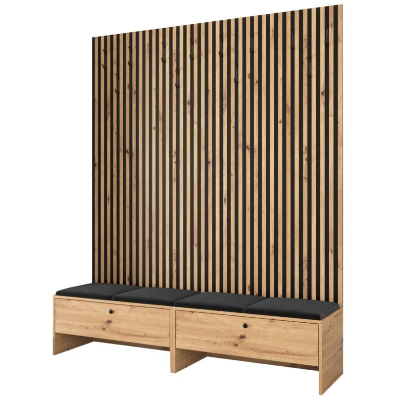 Mobilier1 - Meuble d'entrée Hartford 485, Chêne Artisan + Manila 18, 206x170x44cm, Tapisserie, Stratifié, à poser