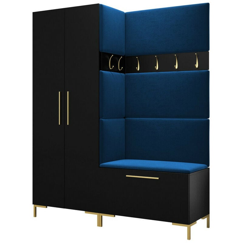 Mobilier1 - Meuble d'entrée Tivsoa 100, Noir, 196x158x44cm, Tapisserie, Stratifié, à poser, à suspendre