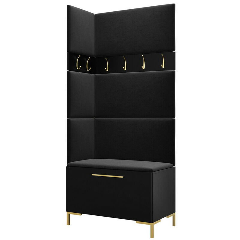 Meuble d'entrée Tivsoa 103, Noir, 196x84x46cm, Stratifié, Tapisserie, À poser, À suspendre