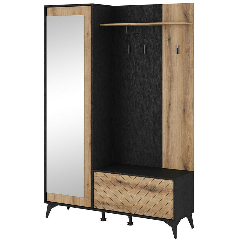 Mobilier1 - Meuble d'entrée Alelmo 110 , 197x134x39cm, Miroir, Stratifié, à poser