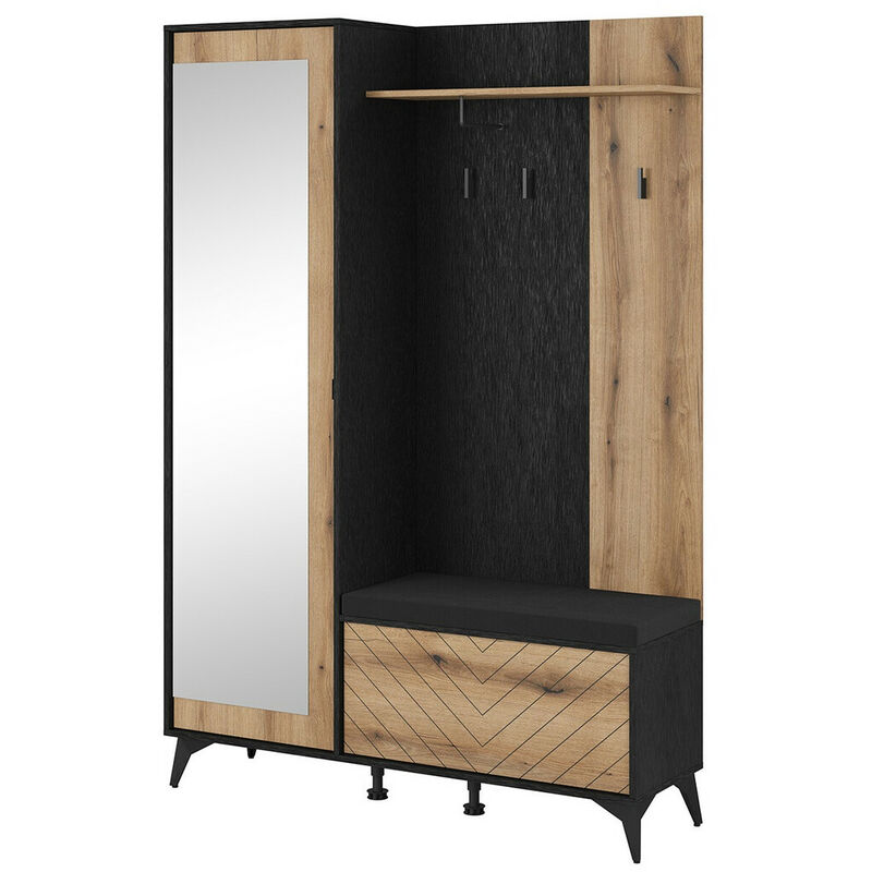 Mobilier1 - Meuble d'entrée Alelmo 110 , 197x134x39cm, Miroir, Stratifié, à poser
