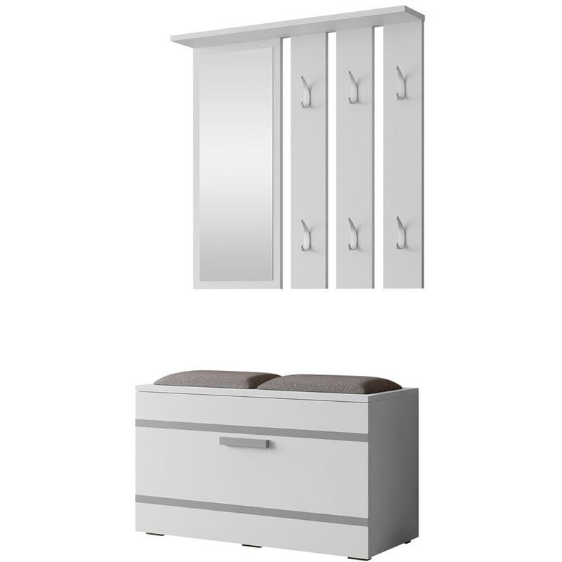 Mobilier1 - Meuble d'entrée Mandeville 103, Blanc, 0x0x0cm, Miroir, Stratifié, à poser, à suspendre