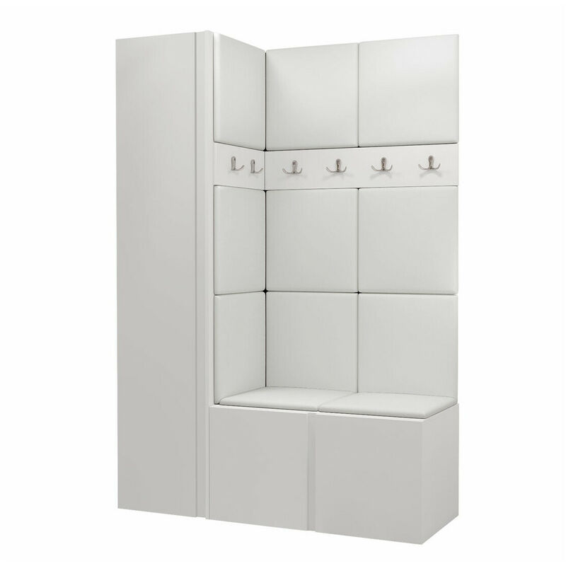 Mobilier1 - Meuble d'entrée Hartford 471, Blanc, 186x124x44cm, Stratifié, Faux cuir, à suspendre, à poser