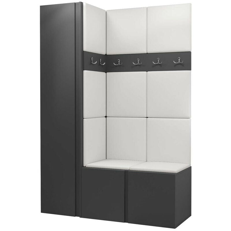 Meuble d'entrée Hartford 471, Graphite, 186x124x44cm, Faux cuir, Stratifié, à poser, à suspendre