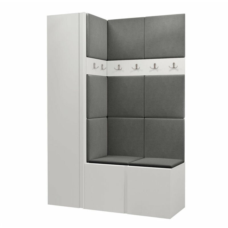Mobilier1 - Meuble d'entrée Hartford 471, Blanc, 186x124x44cm, Tapisserie, Stratifié, à poser, à suspendre