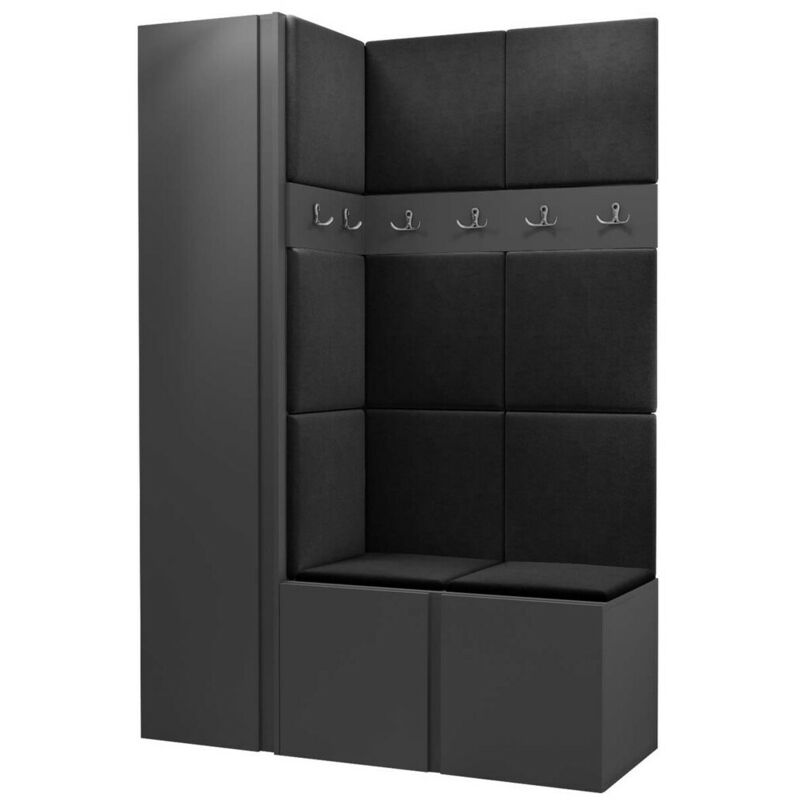 Mobilier1 - Meuble d'entrée Hartford 471, Graphite, 186x124x44cm, Tapisserie, Stratifié, à poser, à suspendre