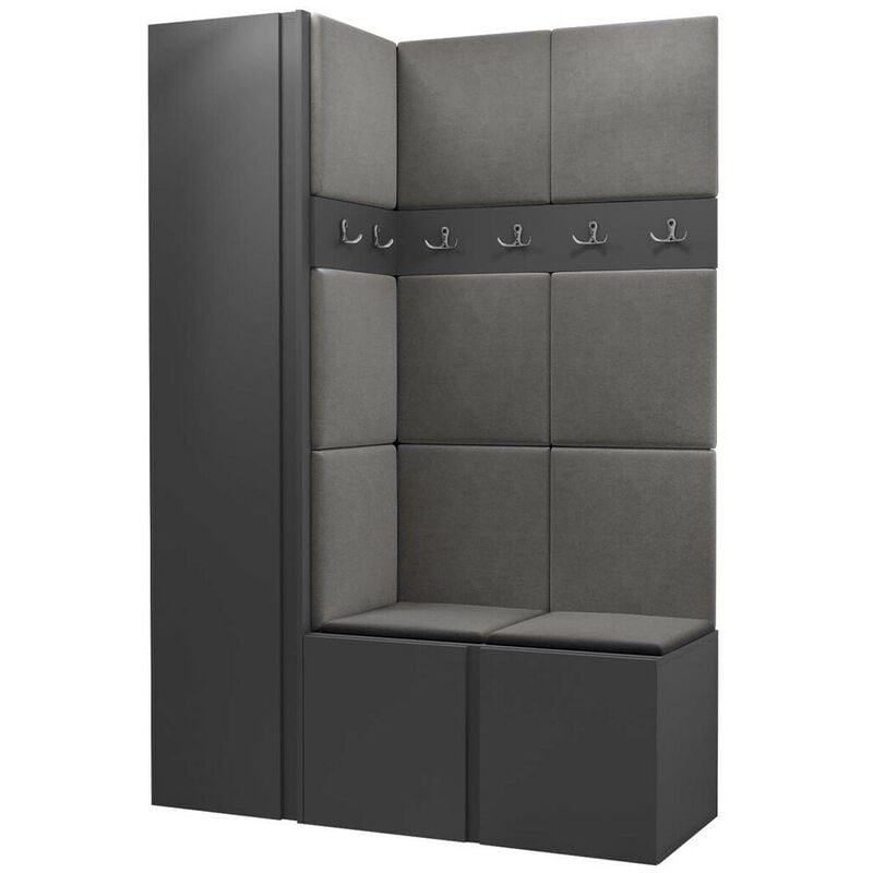 Mobilier1 - Meuble d'entrée Hartford 471, Graphite, 186x124x44cm, Tapisserie, Stratifié, à poser, à suspendre