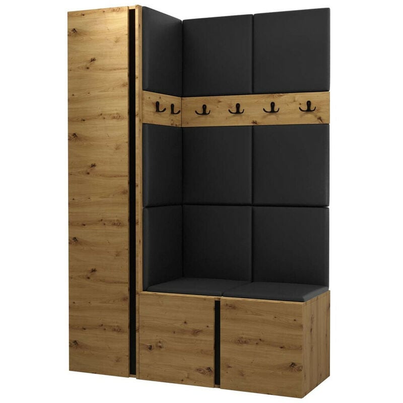 Meuble d'entrée Hartford 471, Chêne Artisan, 186x124x44cm, Faux cuir, Stratifié, À suspendre, À poser