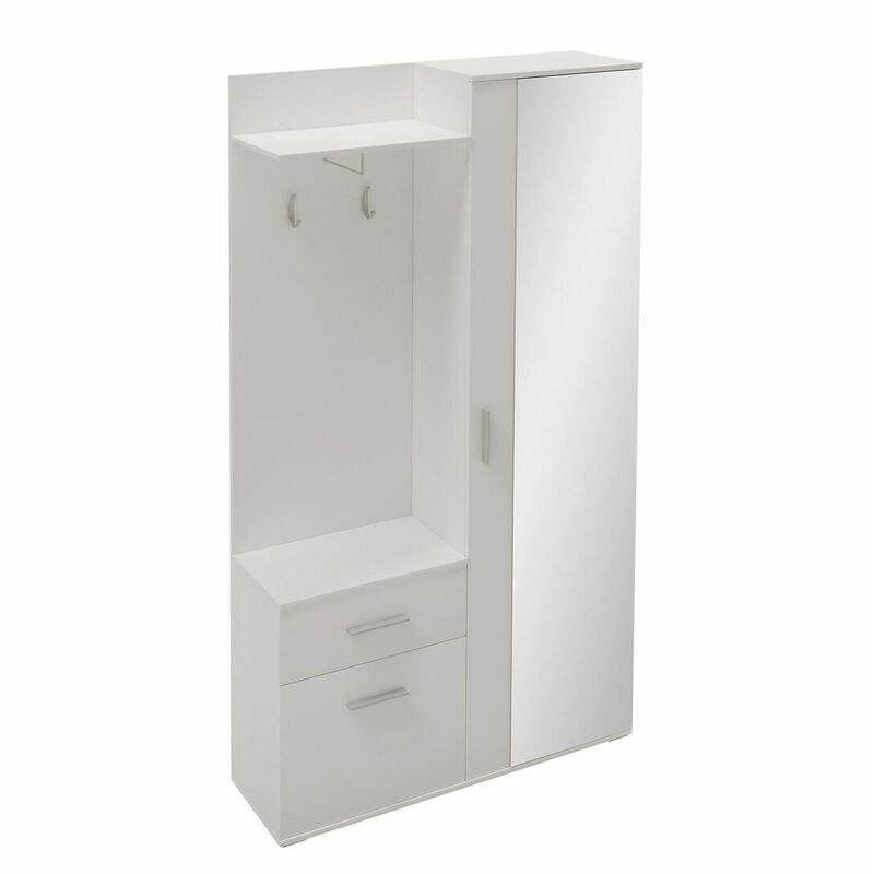 Mobilier1 - Meuble d'entrée Stanton 103, Blanc, 195x97x30cm, Miroir, Stratifié, à poser
