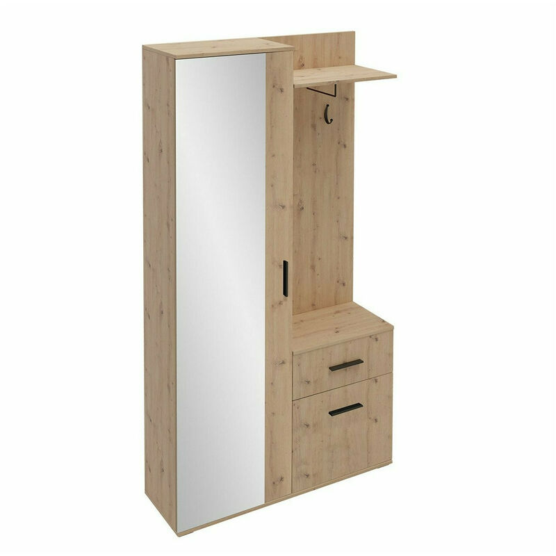 Mobilier1 - Meuble d'entrée Stanton 103, Chêne Artisan, 195x97x30cm, Miroir, Stratifié, à poser