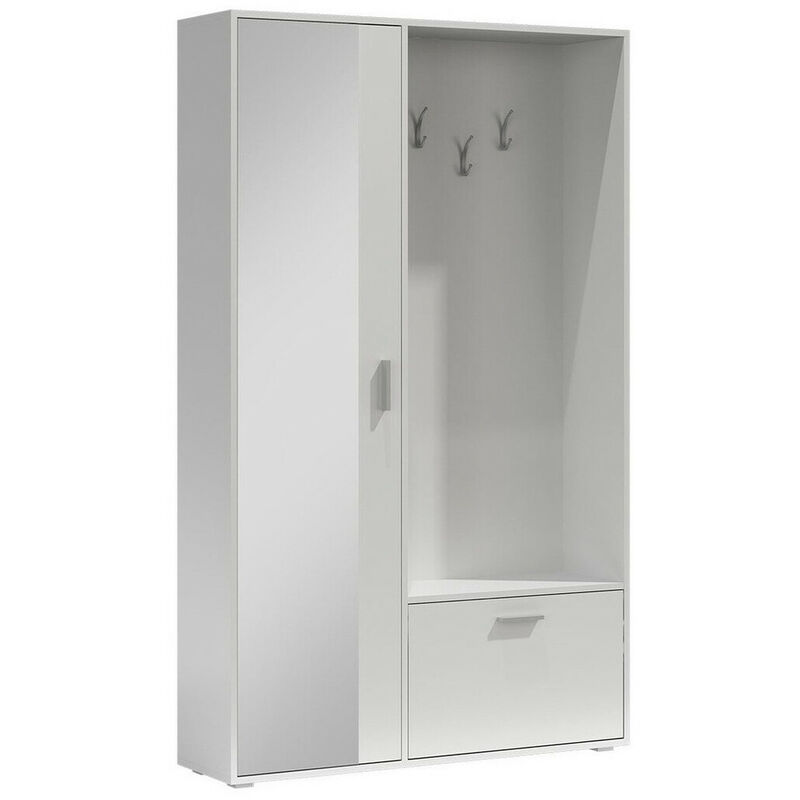 Mobilier1 - Meuble d'entrée Stanton 109, Blanc, 196x120x33cm, Miroir, Stratifié, à poser