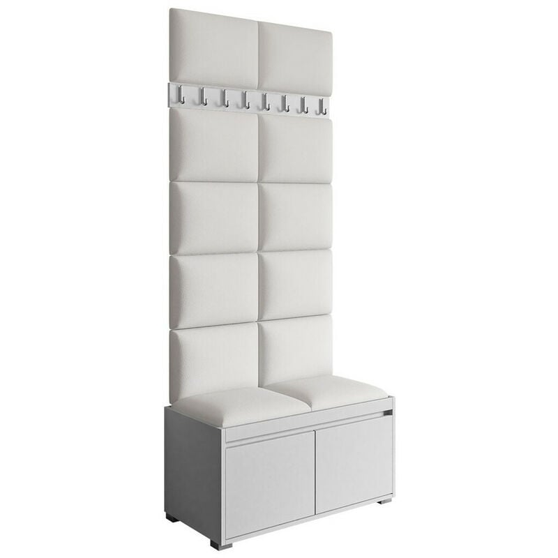 Mobilier1 - Meuble d'entrée Comfivo 392, Blanc + Soft 017, 207x85x34cm, Faux cuir, Stratifié, à suspendre, à poser
