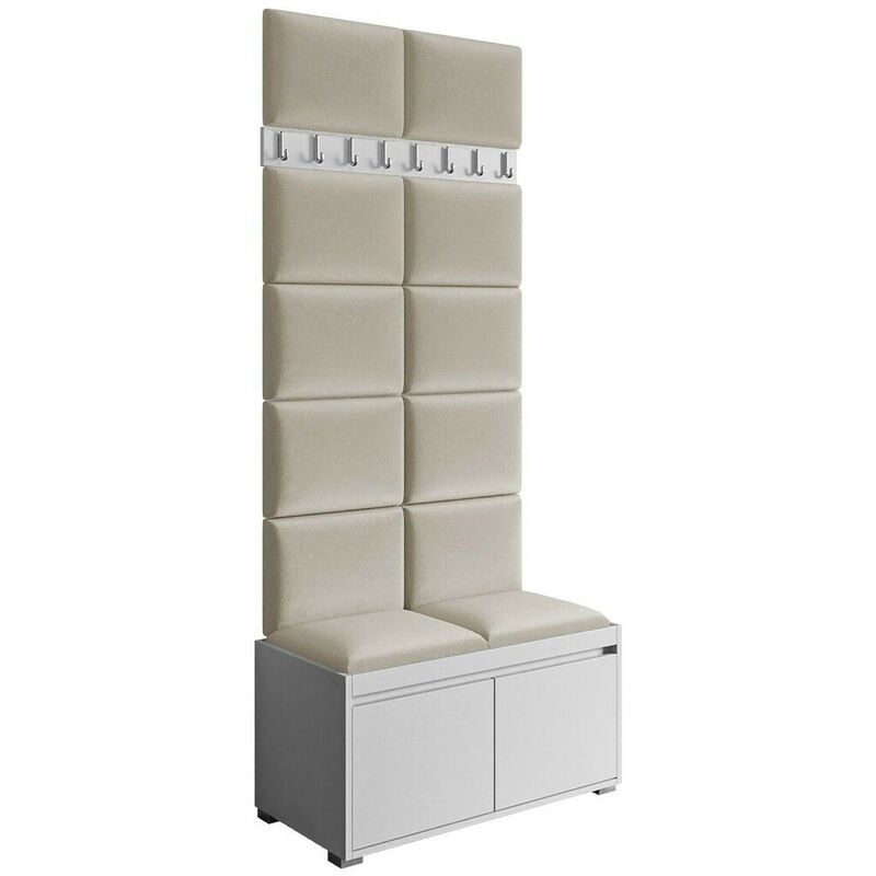 Mobilier1 - Meuble d'entrée Comfivo 392, Blanc + Manila 02, 207x85x34cm, Tapisserie, Stratifié, à suspendre, à poser